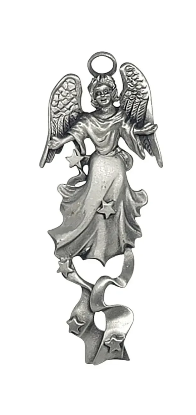 Camco Pewter Guardian Angel With Stars Christmas Tree Ornament 3.5